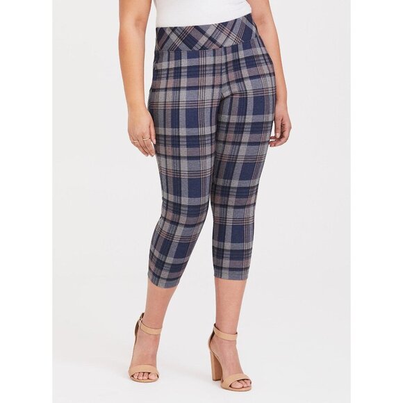Torrid Pink Blue Plaid Knit Pixie Ponte Capri Pant Legging Plus Size 4X - Picture 1 of 7